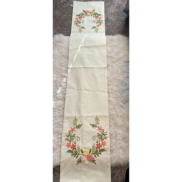Inspired Treasures Table Runner Embroidered and 3D Flowers 72 Inches - Picture 1 of 6